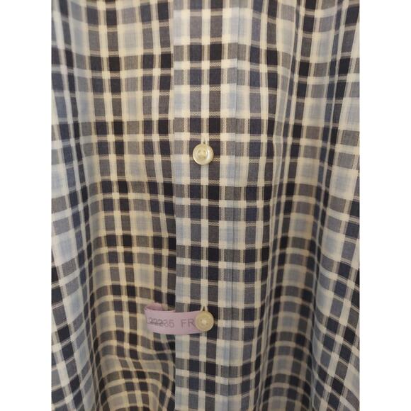 Thomas Dean Cotton Shirt Size L Blue Plaid Shirtmaker Flip Cuff Long Sleeve - Picture 4 of 7